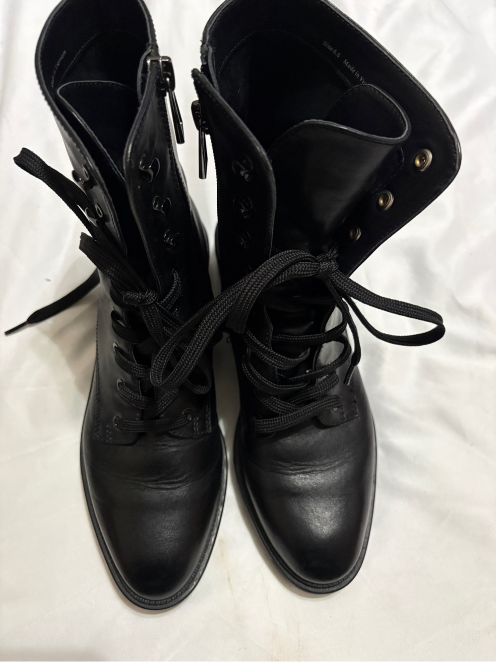 Dolce Vita Black Lace-Up Combat Boots with Side Zipper